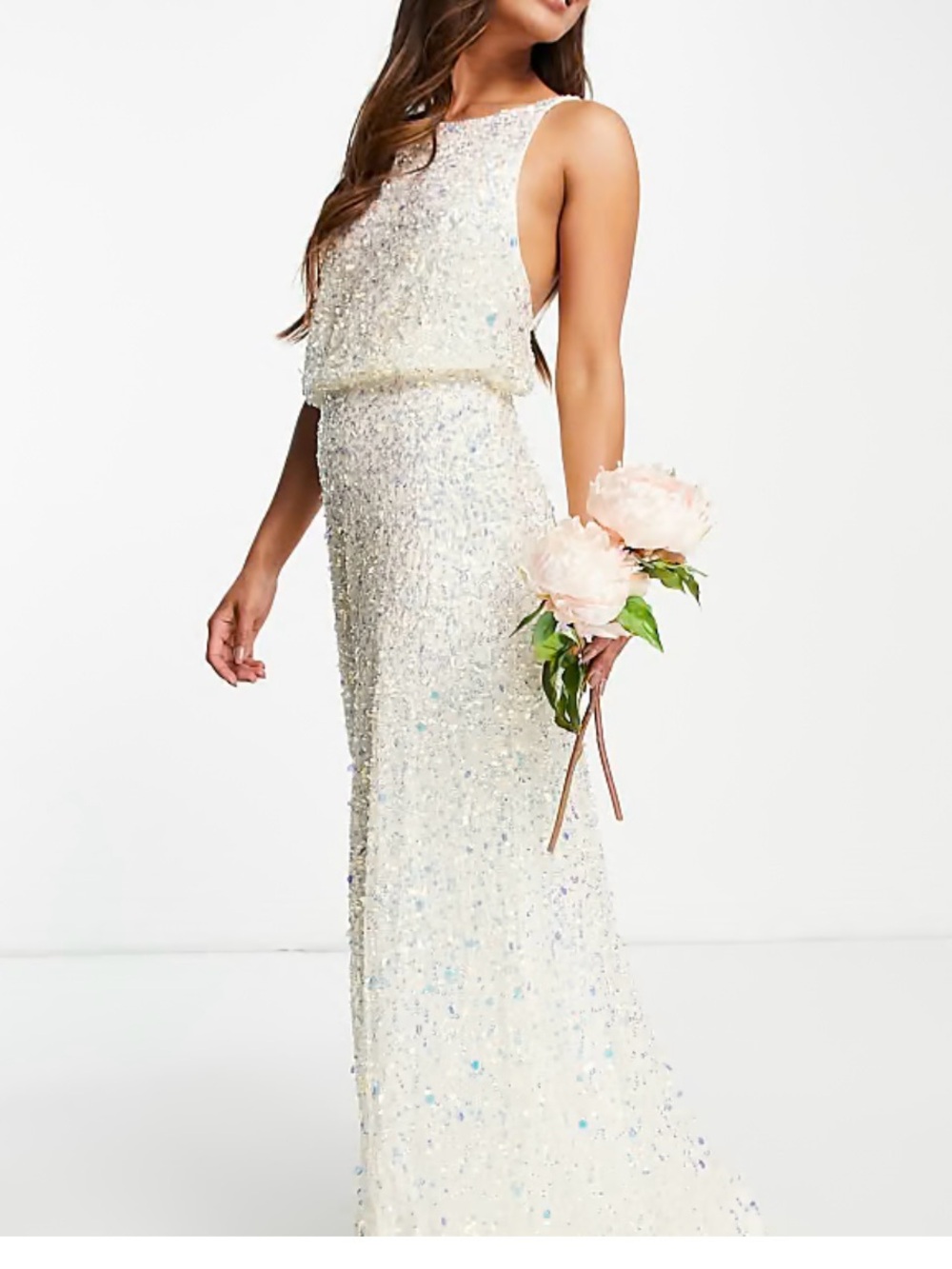 NWT Maya Deluxe bridal wedding dress all over sequin stretch fabric size 8